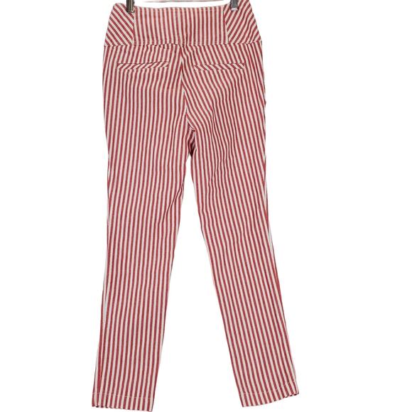 Free People Frankie Y2K High Rise Crop Pants 2 Red White Stripe Button Fly Twee - Picture 4 of 15